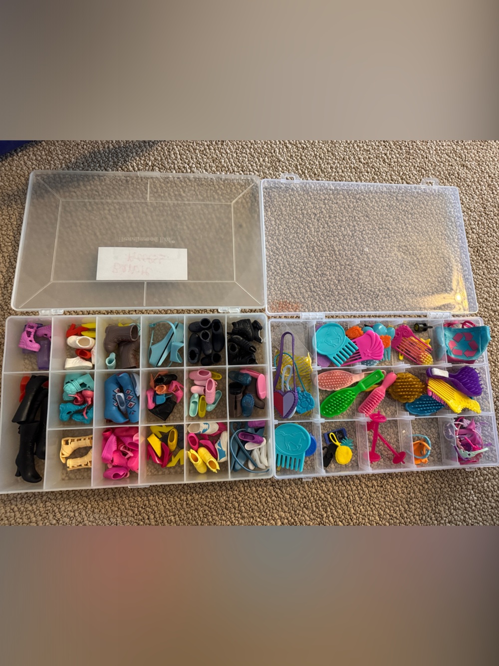 Barbie accessories lot. Shoe assortment, brushes, crowns, purses